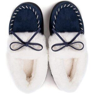 Women's Blue Faux Fur Trapper Style Upper Wrap Memory Slipper Boot Shoes